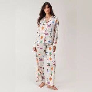 Nasty Gal Western Cowboy SatinPants Pajama Set (Size Large) NWT